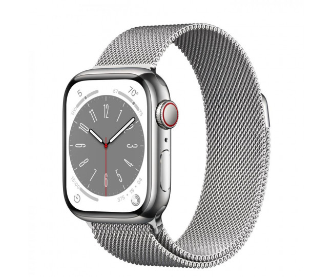 Apple Watch 8 + LTE 41mm Silver Stainless Steel Case with Silver Milanese Loop (MNJ73/MNJ83)
